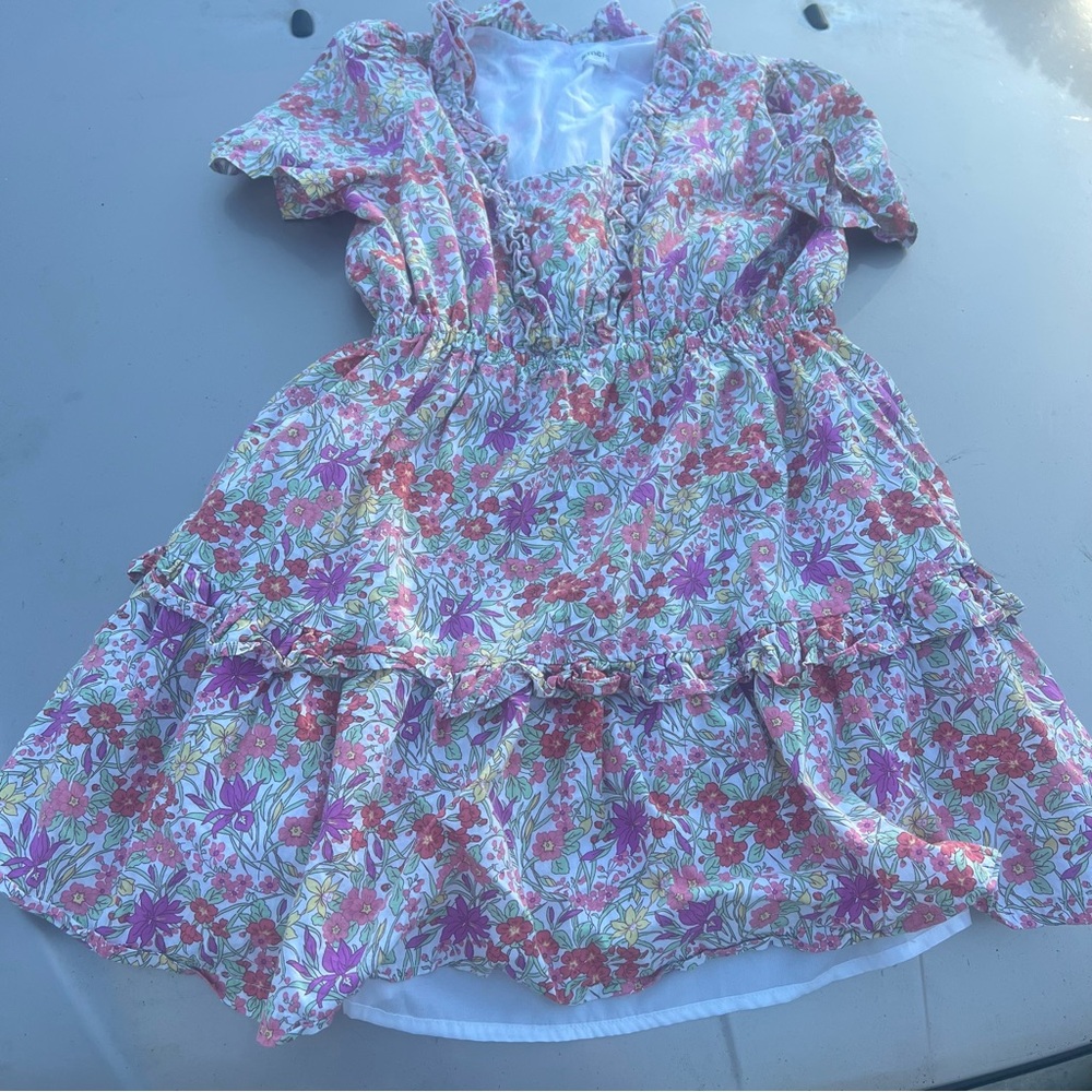 &Merci Multicolored Floral Tiered Ruffled Mini Dress Size Medium